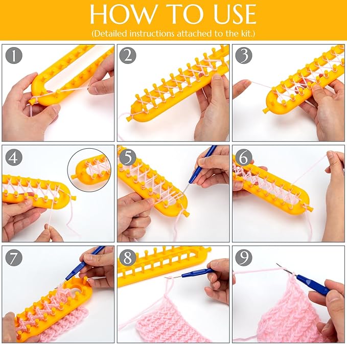 vgoodall 18pcs knitting loom and pompom maker set, rectangle knitting looms pom pom makers with 9 yarn skeins acrylic knitting supplies for beginners christmas hat scarf shawl sweater socks