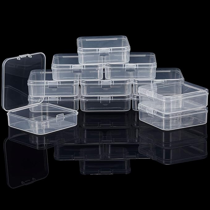 SATINIOR 12 Pack Clear Plastic Beads Storage Containers Box with Hinged Lid for Beads and More (2.52 x 2.52 x 0.79 Inch)