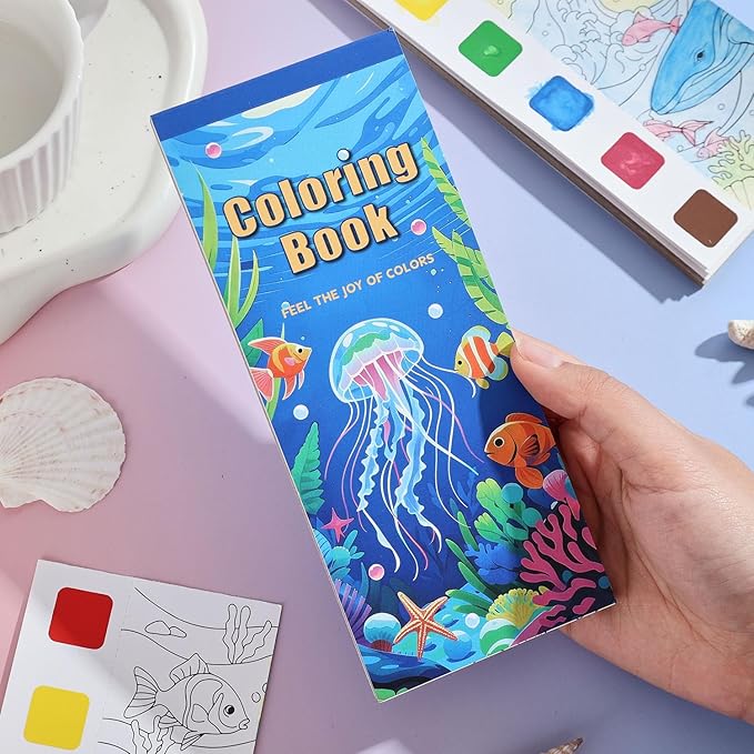 Women's Mini Paint with Water Coloring Book, 12 Pages Sea World Small Coloring Books for Adults to Relax and Relieve Anxiety,Color Painting Kit Art Craft,Gift for Mother's Day,Birthdays,Anniversaries