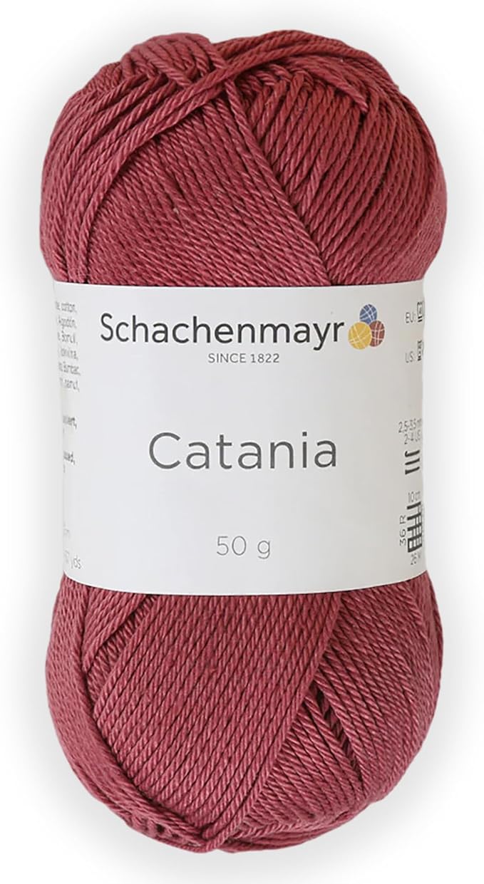 1 Skein/Pack Schachenmayr (SMC) Catania Originals Yarn, Each Ball 1.76 Oz (50gr) / 136 Yards (125 m), 100% Mercerized Cotton for Knitting and Crochet Yarn, Sport Weight, 396 - Marsala Red