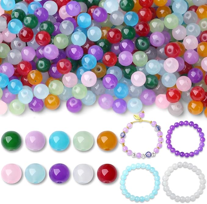 500Pcs Glass Beads for Bracelets,10 Colors 8mm Round Glass Crystal Beads for Jewelry Making Kits Earring Bracelet Necklaces and DIY Crafts for Beginners(Colorful)