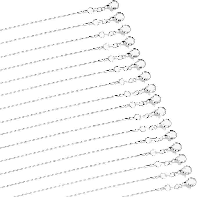 paxcoo 30 pack bulk necklace chain silver plated necklace snake chains for jewelry making, 1.2 mm (20 inches)