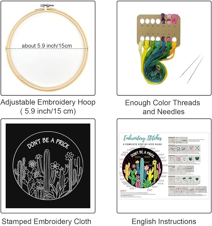 Louise Maelys Cactus Embroidery Kits for Beginners,Funny Plant Cross Stitch Kit for Adults,DIY Needlepoint Including Hoop,Instruction and Threads