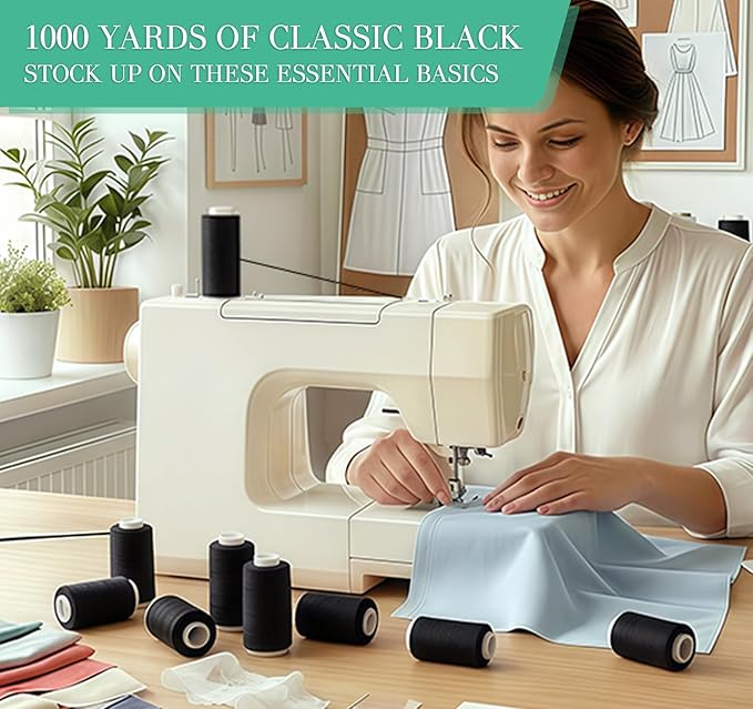 2PCS Thread - 1000Yard Black All Purpose Sewing Machine Thread for Sewing