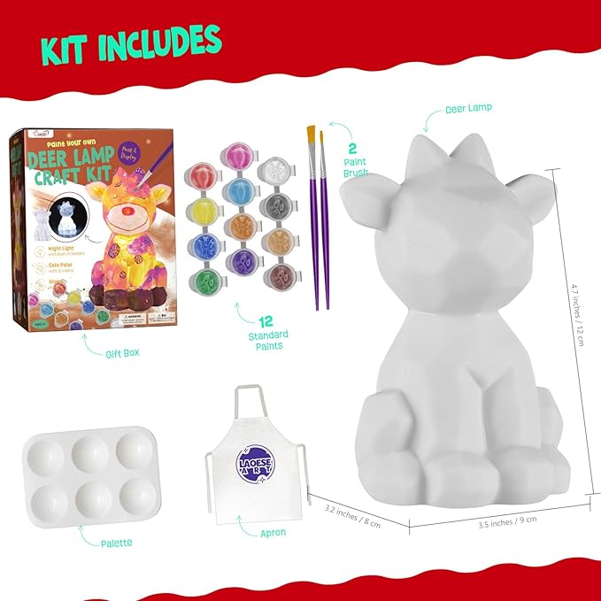 paint your own deer lamp kit, art supplies painting kits for kids 6-12, christmas crafts for kids ages 8-12, deer toy halloween birthday christmas gifts for girls boys ages 3 4 5 6 7 8 9 10 11 12+