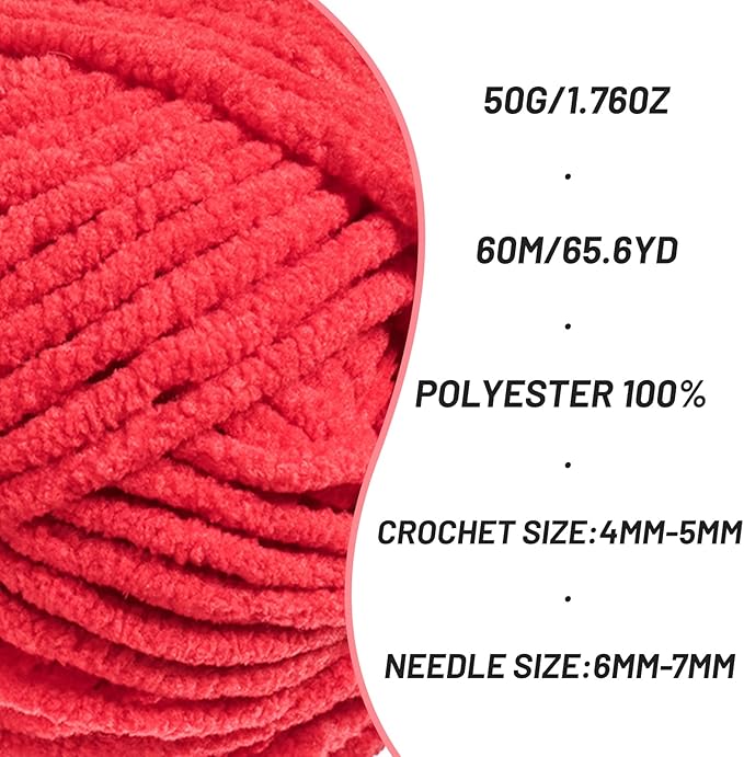 3 Pack Fluffy Velvet Yarn for Crocheting，Baby Blanket Yarn for Crocheting Soft，150g(196.8yds) Amigurumi Yarns，Plush Chenille Crochet Yarns，Puzzle Yarn for Crochet Weaving Craft(3 Red)
