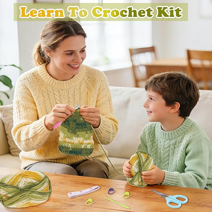 Alvian Witch Elf Hat Crochet Kit for Beginners Rainbow Crochet Beanie Kit Knitting Kit for Beginners Adults Handmade Winter Toque (Green)