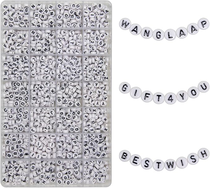 1450Pcs Acrylic 4x7mm Round Letter Beads Number Beads Kits Alphabet A-Z 0-9 for Friendship Bracelets Making Jewelry (White and Numbers)