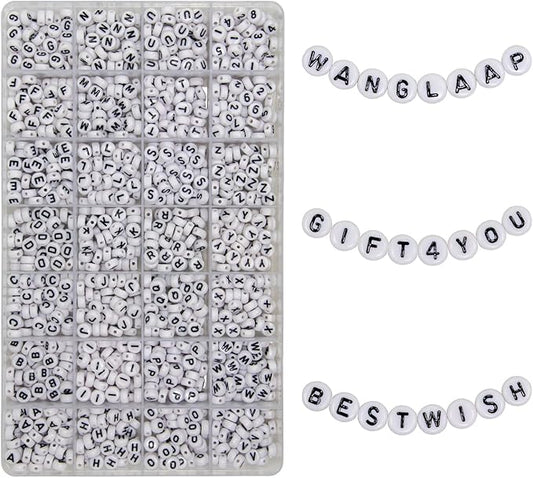 1450Pcs Acrylic 4x7mm Round Letter Beads Number Beads Kits Alphabet A-Z 0-9 for Friendship Bracelets Making Jewelry (White and Numbers)