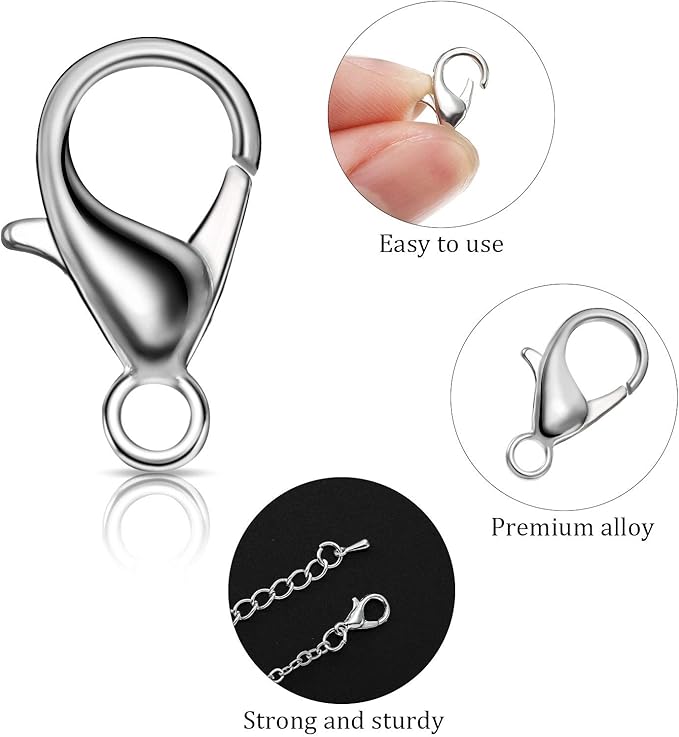 Junkin 300 Pcs Lobster Claw Clasps and Open Jump Rings Set Alloy Jewelry Findings Kit for Jewelry Making Gold and Silver Lobster Claw Clasps Bracelet Necklace Fasteners Hook DIY Accessories for Women