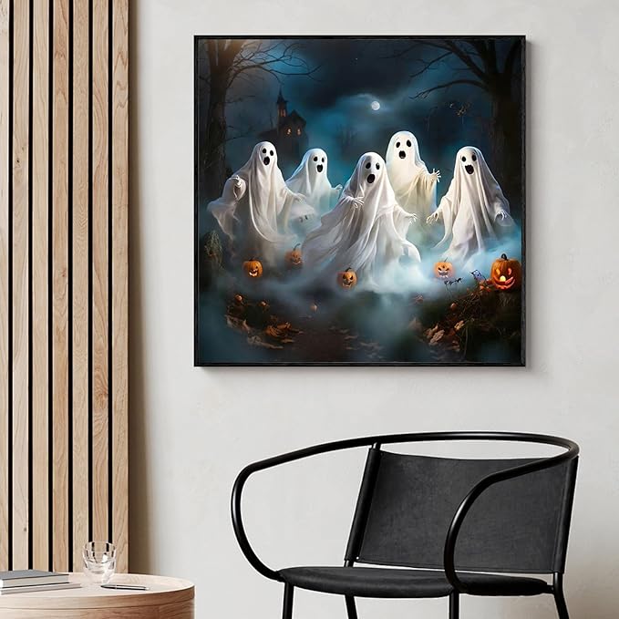 Yezavesu Halloween Diamond Art Kits for Adults, Ghost Diamond Painting Kit for Beginners, Pumpkin 5D DIY Round Full Drill Painting with Gem Art Craft Kits for Home Wall Decor 14x14 Inch