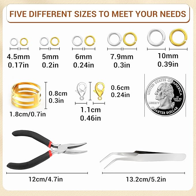 1200 Pcs Jump Rings for Jewelry Making Supplies, Necklace Repair Kit with Plier, Tweezer, Lobster Claw Clasps, Open Rings for Crafts & Keychains (1200Pcs Silver and Gold)