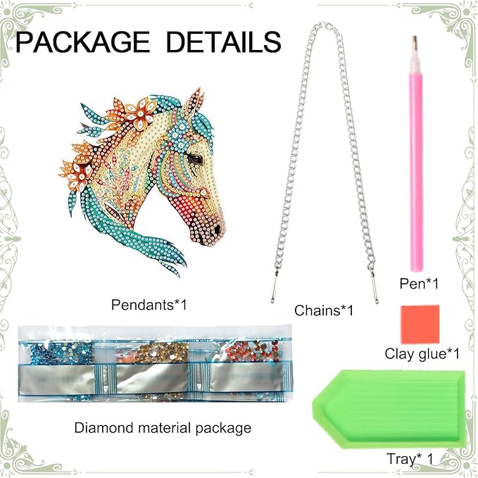 AiYuanzsh DIY Diamond Art Painting Hanging Sign Set Diamond Art Hanging Wall Art Horse's Head DIY 5D Crystal Rhinestone Pendant Kits for Wall Door Window Decorations