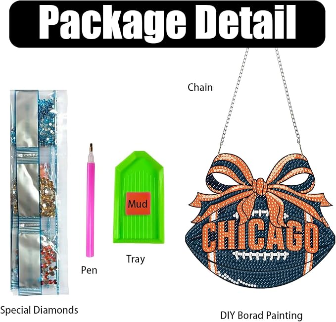 Rertcioph Football Diamond Art Hanging Kit for Adults, DIY Acrylic 5D Diamond Painting Hanging Ornament for Chicago Home Wall Decor and Gift
