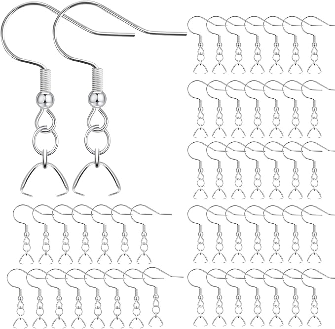earring hooks 50pcs/25pairs, stainless steel ear wires fish hooks, hypo-allergenic jewelry findings parts for diy jewelry making