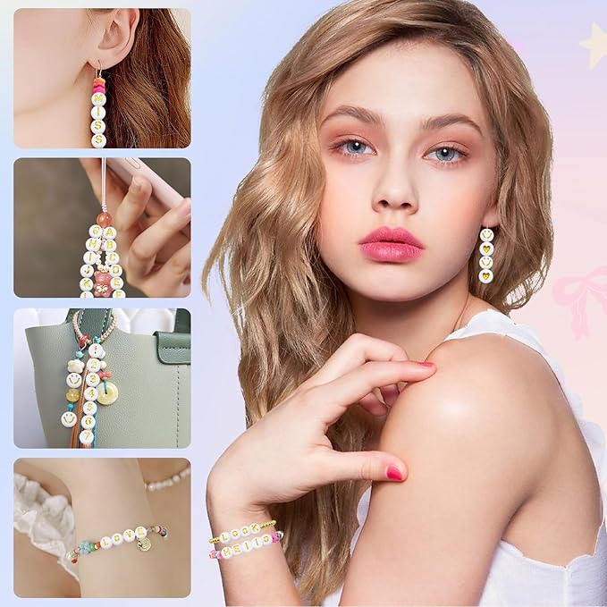1400pcs Letter Beads Gold Alphabet A-Z and Smiley Heart Beads White Acrylic for Jewelry Making Bracelet