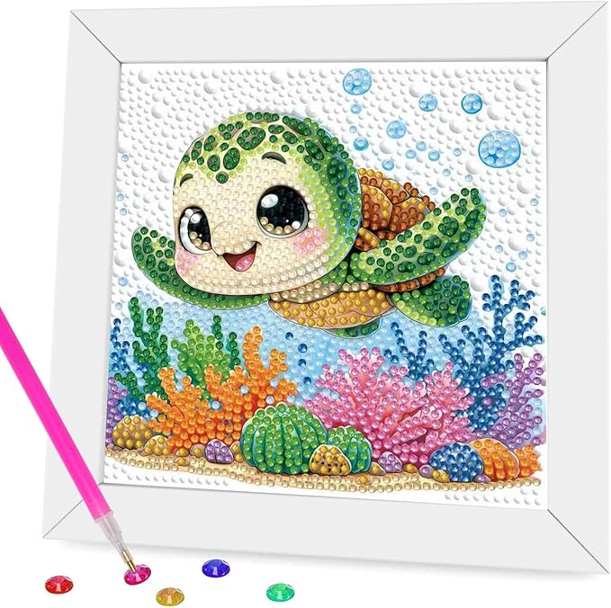 Dlylust Sea Turtle Diamond Art Kits for Kids with Frame, Gem Art for Kids Ages 4-8-12, Easy Diamond Painting Kit with Beautiful Package for Gift Home Wall Decor