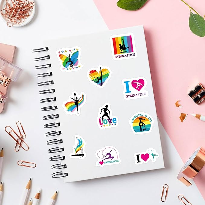 beyumi gymnastics art girl stickers - 1000pcs gymnastics stickers in 2 rolls for kids waterproof vinyl athletic art girl decals for gymnast party decor phone laptop bottle notebook luggage classroom