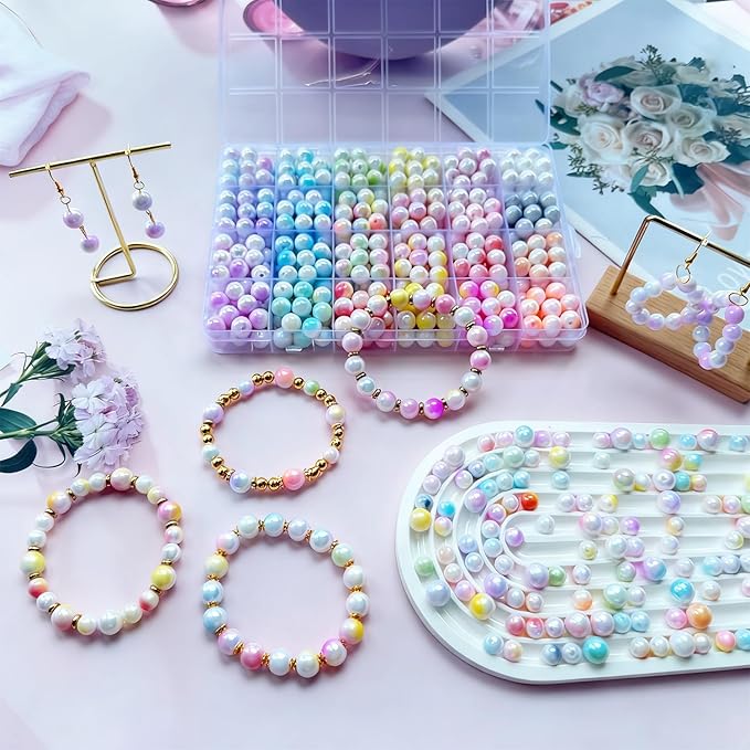 408Pcs 10mm Acrylic Round Beads for Jewelry Making, 24 Colors Pastel Two Tone Round Bead for Bracelets Making Kit Candy Color Plastic Bubble Gum Beads Pastel Loose Beads Bulk for DIY Necklace Crafts