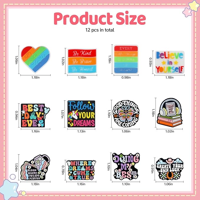 12pcs Inspirational Silicone Focal Beads for Pens Making Beads for Keychain Shape for Bracelet Necklace Crafts （Inspirational Style）