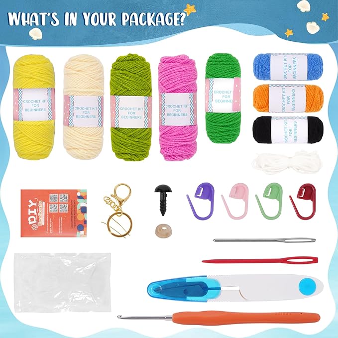 Hadwoer Crochet Kit for Beginners, Crochet Animal Kit, DIY Crochet Animal Kit with Step-by-Step Video Tutorials, Perfect for Beginners of All Ages - 3-Pack Turtle Set