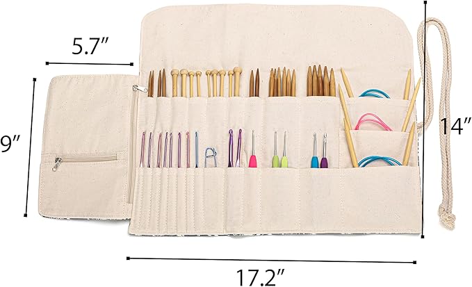 Teamoy Knitting Needles Holder Case(up to 11 Inches), Rolling Organizer for Straight and Circular Knitting Needles, Crochet Hooks and Accessories, Tree - NO Accessories Included