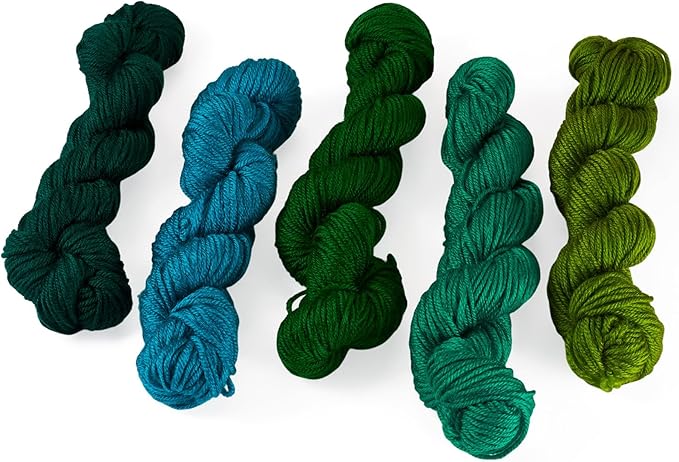 Cheriswelry 5 Skeins Acrylic Fiber Yarn for Weaving Knitting Crochet 2mm Green Theme Soft Craft Sewing Cord Threads Multicolor Skeins Yarn kit for Beginners Adults