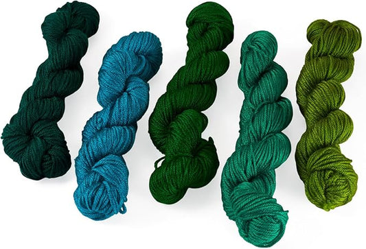 Cheriswelry 5 Skeins Acrylic Fiber Yarn for Weaving Knitting Crochet 2mm Green Theme Soft Craft Sewing Cord Threads Multicolor Skeins Yarn kit for Beginners Adults