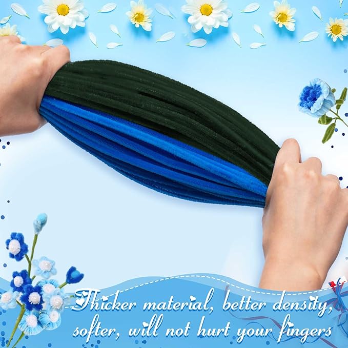Peryiter 371 Pipe Cleaners Flowers Set, Mixed Colors Chenille Stems Bulk with Floral Wires, Gardening Tape, Stamen for DIY Flower Making Kit, Gift Idea for Mother's Day(Blue & Green)