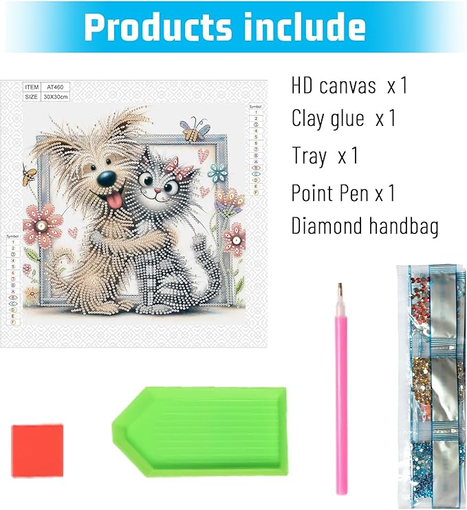 AiYuanzsh Cat and Dog Diamond Art Painting Kits for Adults, 5D Special Shape Diamond Art Kits for Beginners, Crystal Rhinestones Diamond Art Painting for Home Wall Decoration Gift 12×12 inch