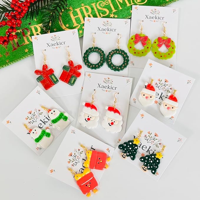 Xaekicr Christmas Polymer Clay Cutters Set – 8 Pcs Holiday Clay Earring Cutters for DIY Jewelry Making, Santa Tree Wreath Gifts – Clay Tools for Polymer Clay Molds Projects
