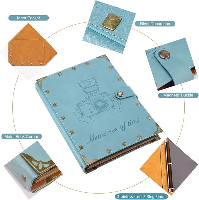 ZEEYUAN Leather Scrapbook Album 60 Pages Love Memory Photo Book Album 8.5x11 inch, Scrapbooking Supplies Kits for Couples Anniversary Vintage Travelling Scrapbook Family Scrap Book