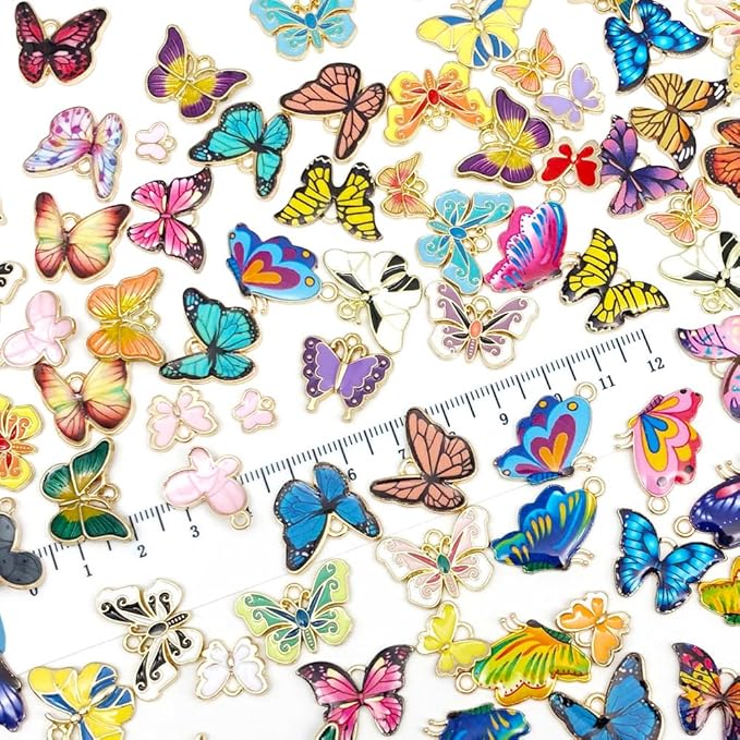 WOCRAFT 120pc Assorted Enamel Bracelet Butterfly Charms for Jewelry Making Crafts DIY Necklace Bracelet Keychain Crafting Charms Kit (SN805)