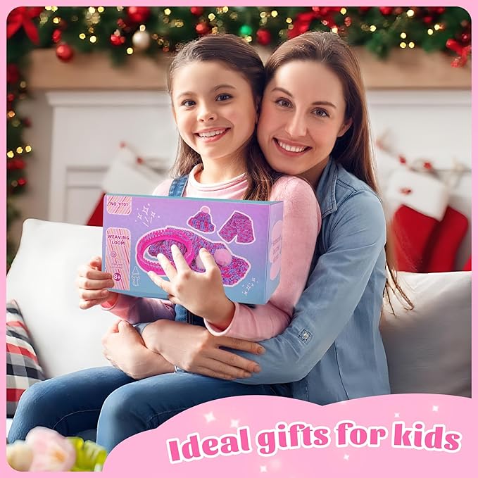 PREBOX Knitting Loom Craft Kit for Kids & Beginners - Create Hat & Scraf with Yarn, Hook Needle, Ideal Birthday Christmas Gifts for Teens Girls Age 6-8 8-12 14+, Rose Loom