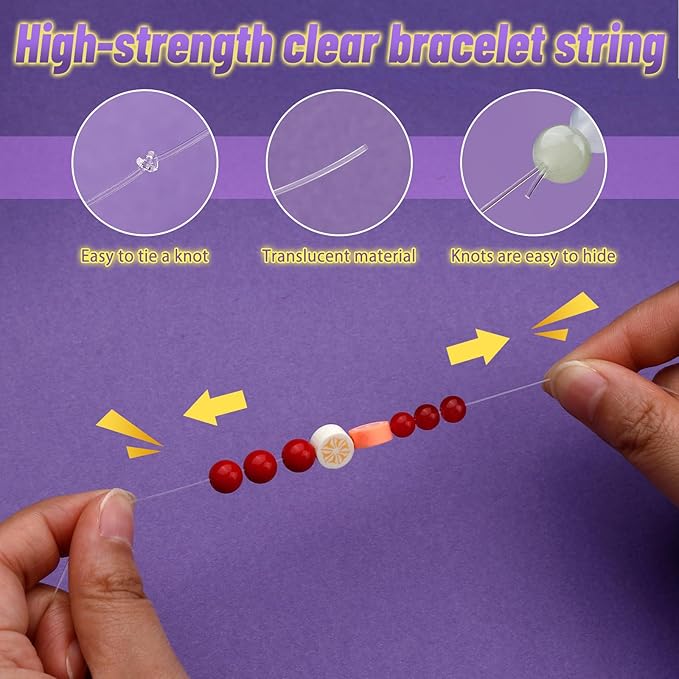 UOOU 6 Rolls Elastic String for Bracelets, 1mm Clear Stretchy Bracelet String with Beading Needles, Friendship Bracelet String for Jewelry Making Supplies