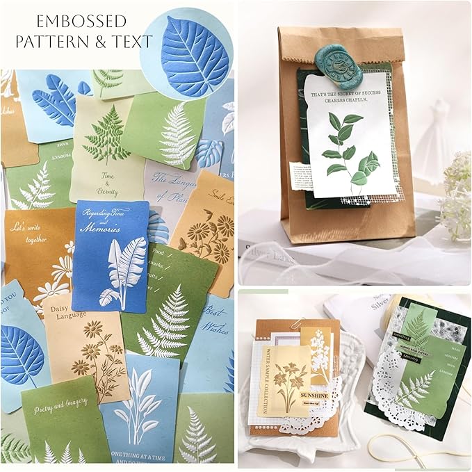 60Pcs Botanical Verses Scrapbook Decorative Paper Set, Embossed Aesthetic Craft Paper Small Notes 6 Color Themes for Scrapbooking Junk Journaling Card Embellishment Planner Diary Gift Tags Non-Sticky