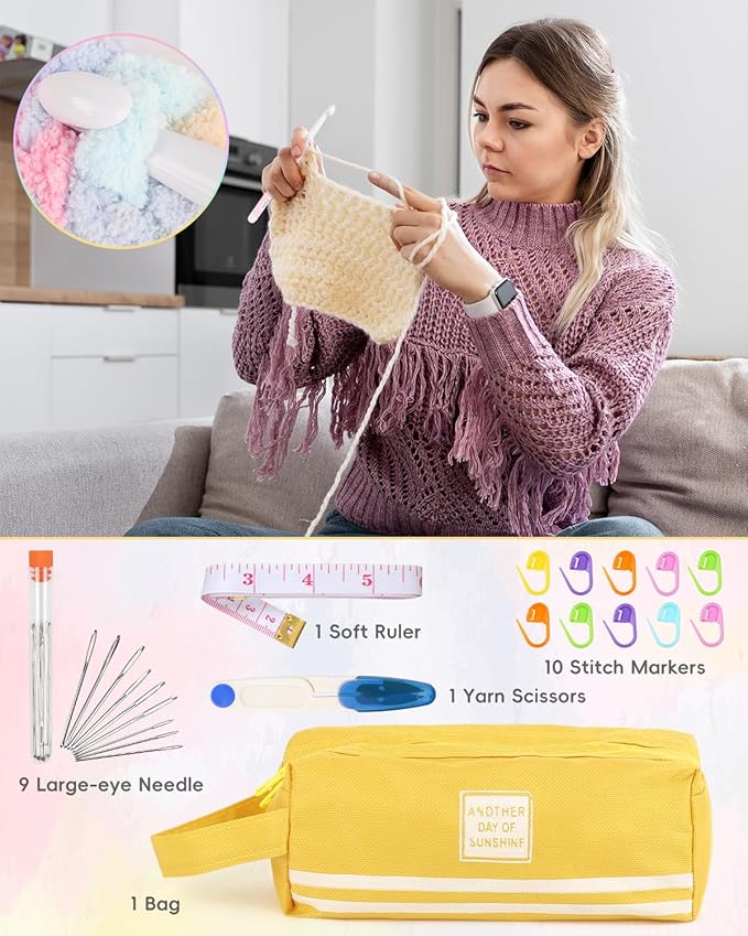 Aeelike Crochet Hooks 8mm, 10mm, 12mm,15mm, 20mm, Ergonomic Crochet Hooks Set with Large Rubber Handle Crocheting Accessories for Chunky Yarn Weaving Blanket DIY Crafts,Ideal Gift