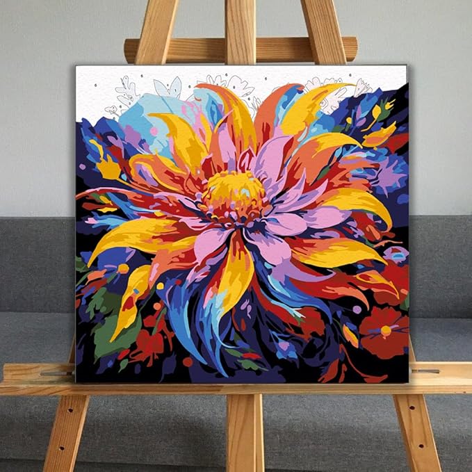 JUJUHOOD Abstract Flower Framed Paint by Numbers Kit for Adults Beginner & Kids Ages 8-12, Watercolor Paint by Number Without Easel, Acylic Paint by Numbers for Gift Home Wall Decor (10x10Inch)