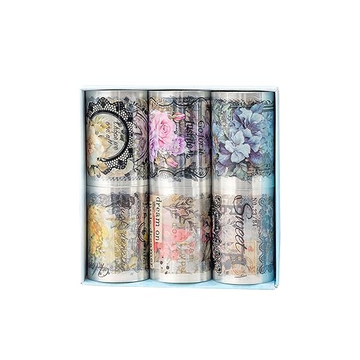 Nostalgic Flowers PET Vintage Floral Washi Tape Set, 6 Rolls Wide Decorative Craft Tape for Journaling Supplies, Scrapbooking, Bullet Journal, Junk Journal, DIY Crafts and Gift Wrapping