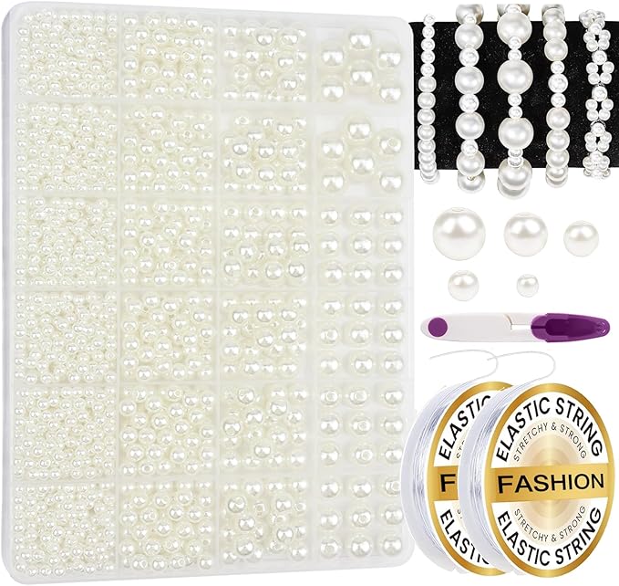 1668 Pcs Pearl Beads for Bracelet Making Kit 5 Sizes Pearl Beads for Jewelry Making Pearls Bracelet Bead Charms Necklace Earrings DIY Craft for Women Adult Pearls Bead for Crafting