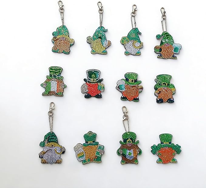 Gnomes Diamond Art Kits Ornaments for Adults 12 Pcs 5D DIY Diamond Painting Keychain Kits Gifts for Girls Boys Women Men
