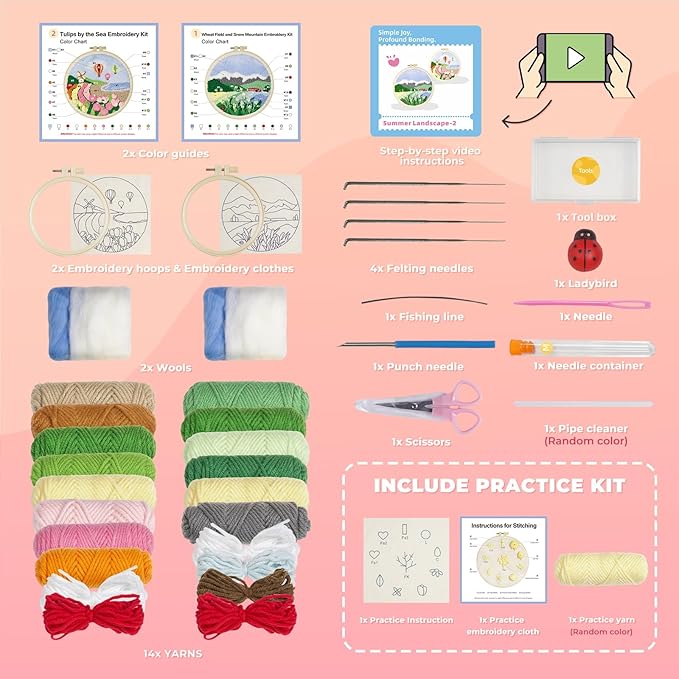 Punch Needle Kits Adults Beginner,Embroidery kit for Beginners,Punch Needle kit for Beginners, Includes All Tools and Materials,Easy to Follow Instructions and Videos(Summer Landscapes)