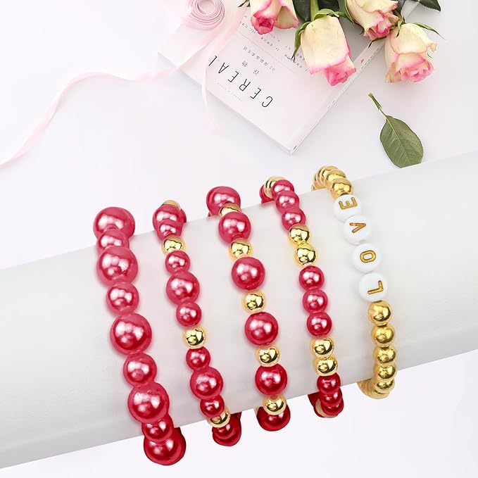 2116 PCS Pearl Beads for Bracelet Making Kit Gold Beads for Jewelry Making Kit Gold Small Spacer Bead Dark Red Pearl Bead for Crafting Charms Necklace Earrings DIY Craft for Women Adult