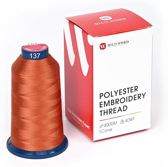 Poolin Embroidery Machine Thread Richword Selected Grey 4000M 40WT Polyester Embroidery Thread – Smooth, Strong Single Spool for Home & Commercial Machines 0137