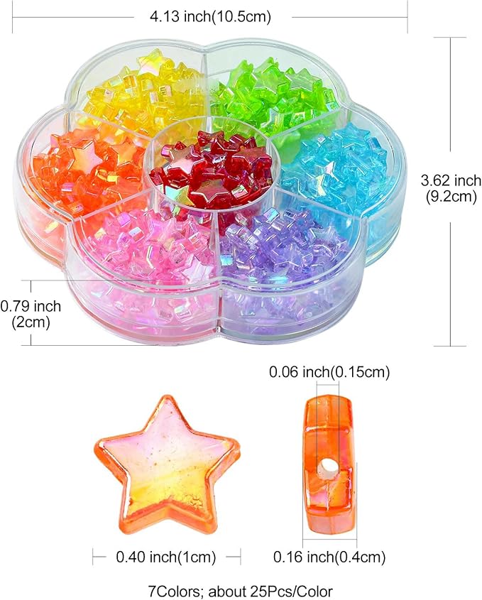 Ipotkitt 175 Pcs 7 Colors AB Celestial Star Beads Eco-Friendly Transparent Acrylic Star Beads Spacer Loose Beads for DIY Jewelry Craft Making