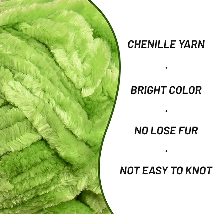 Fuzzy Chunky Chenille Yarn for Crocheting，Soft Plush Yarns for Hand Knitting，Bulky 3x100g（3x49.2 yd） Baby Blanket Yarn for Crocheting Amigurumi，Crochet Fluffy Velvet Yarns (Emerald Green)