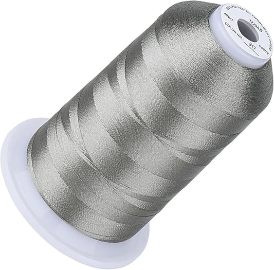 Simthread 5500Yds Embroidery Thread, 5000M High-Yardage 40WT 100% Polyester Thread – 170+ Vivid Colors, High-Speed Rated – Compatible with Brother, Singer, Janome & More - Grey Satin 817