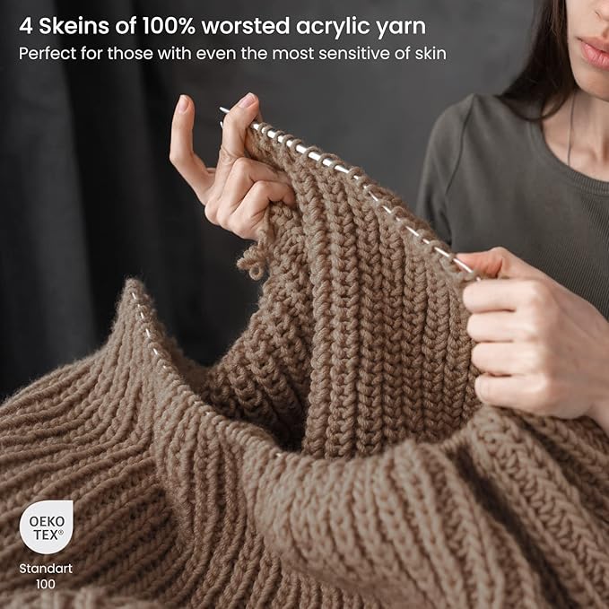 ARTEZA Acrylic Yarn for Crocheting, 4 x 200-g Skeins of Worsted Yarn for Knitting, Mushroom A302, Knitting & Crochet Supplies