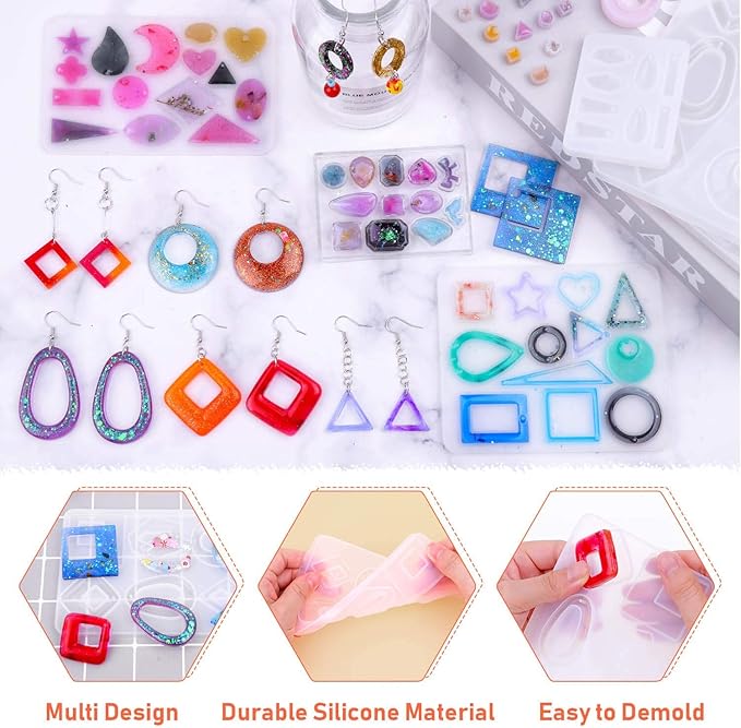 Resin Molds for Jewelry, Paxcoo 678pcs Earring Making Kit with 28pcs Epoxy Molds and 650pcs Earring Hooks, Jump Rings for Pendants, Resin Crafts, DIY Earring