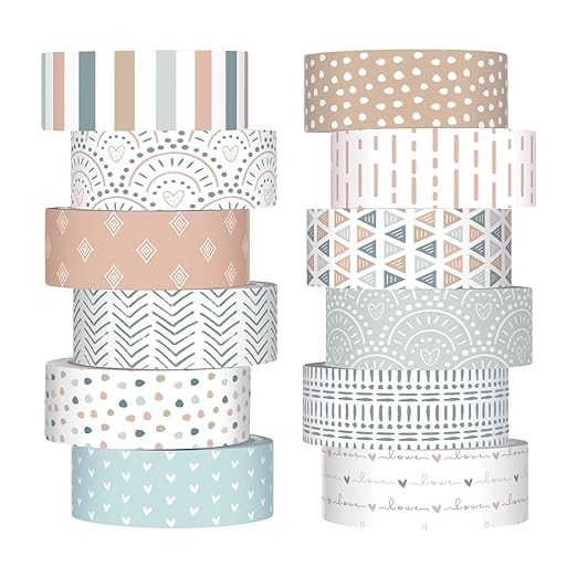 12 Rolls Watercolor Floral Washi Tape Set 15 mm Vintage Flower Decorative Masking Tape for Spring Arts DIY Craft Scrapbook Journal Supplies Gift Wrapping(Morandi Tones,Boho)